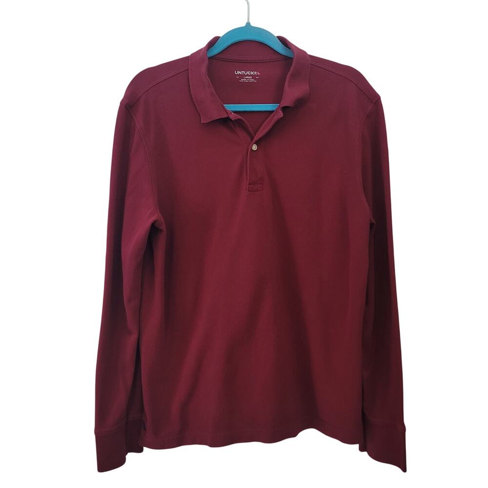 Untuckit Size L Long Sleeve 100% Pima Cotton Burgundy‎ Polo